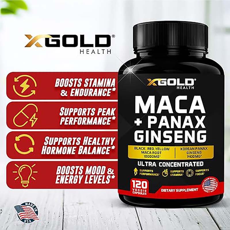 X Gold Health Maca+ Korean Panax Ginseng – 120 capsules (USA)