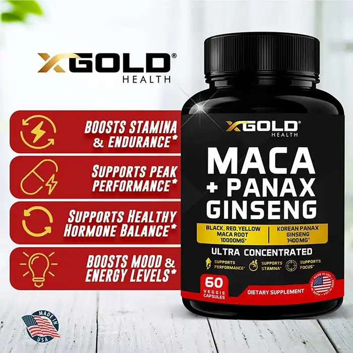 X Gold Health Maca+ Korean Panax Ginseng – 60 capsules USA